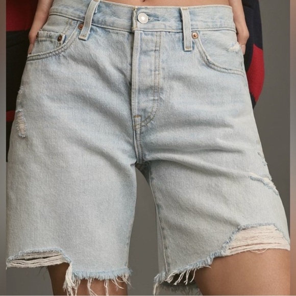 Levi’s 501 Distressed High Rise Denim Jean Shorts - Picture 2 of 7